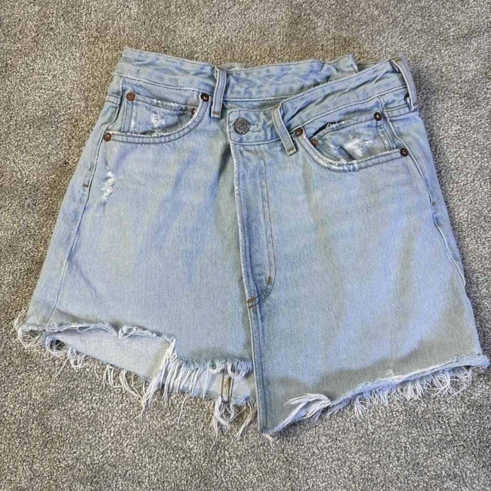 Agolde Original Criss Cross Mini Denim Skirt Size 24